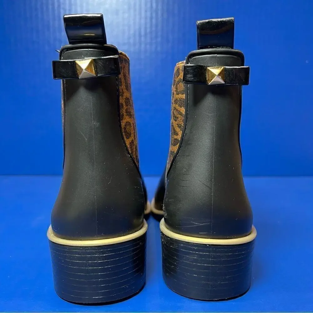 Kate Spade Womens Sedgwick Black Leopard Print Rain Boots 6/7‎